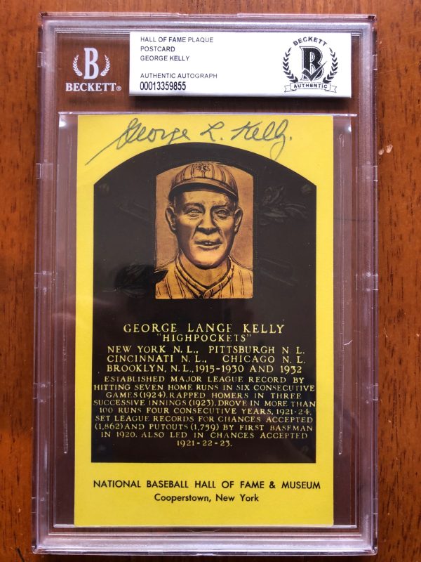 Autographed George Kelly Hall of Fame Gold Plaque BAS Beckett Slabbed