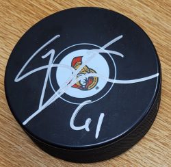 Autographed MARK STONE Ottawa Senators Hockey Puck
