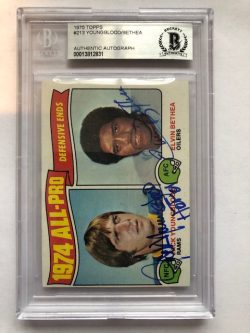 Autographed 1975 Topps Jack Youngblood and Elvin Bethea card #213 Beckett Slabbed
