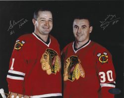 Autographed  GLENN HALL & DENIS DEJORDY  8X10 Chicago Blackhawks Photo