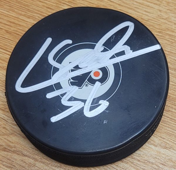 AUTOGRAPHED LINUS SANDIN Philadelphia Flyers Hockey Puck