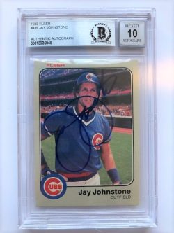 Autographed 1983 Fleer Jay Johnstone Cubs card #499 BAS Beckett Slabbed - Auto 10