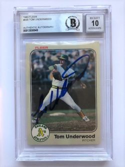 Autographed 1983 Fleer Tom Underwood A's card #535 BAS Beckett Slabbed - Auto 10
