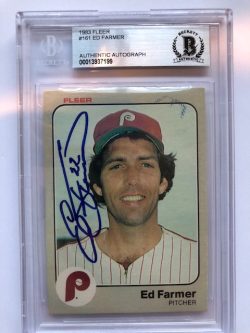 Autographed 1983 Fleer Ed Farmer Phillies card #161 BAS Beckett Slabbed
