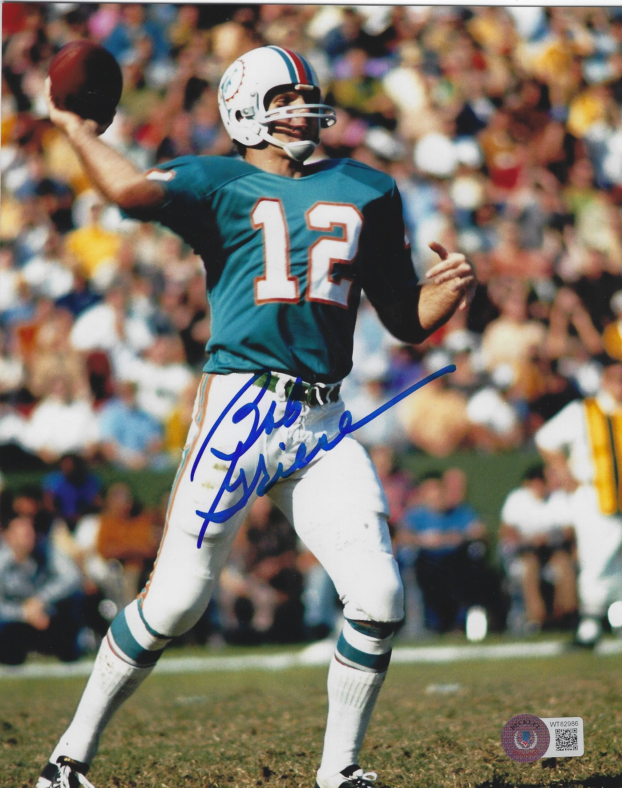 Autographed BOB GRIESE 8X10 Miami Dolphins photo Beckett Witness