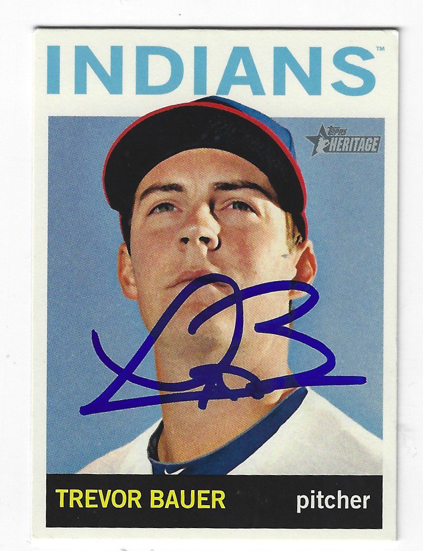 Autographed Trevor Bauer Cleveland Indians 2013 Topps Heritage Card Main Line Autographs