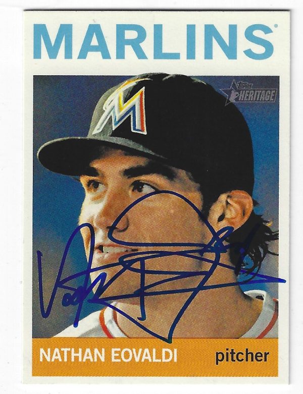 Autographed NATHAN EOVALDI Miami Marlins 2013 Topps Heritage Card