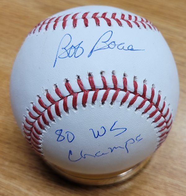 Autographed Bob Boone "80 WS Champs" Rawlings Official Major League Baseball