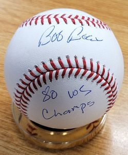 Autographed Bob Boone "80 WS Champs" Rawlings Official Major League Baseball