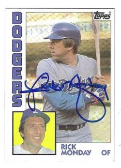 Autographed RICK MONDAY Los Angeles Dodgers 1984 Topps Card