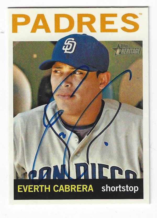 Autographed EVERTH CABRERA San Diego Padres 2013 Topps Heritage Card #178