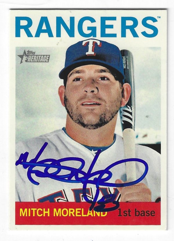 Autographed MITCH MORELAND Texas Rangers 2013 Topps Heritage Card #295