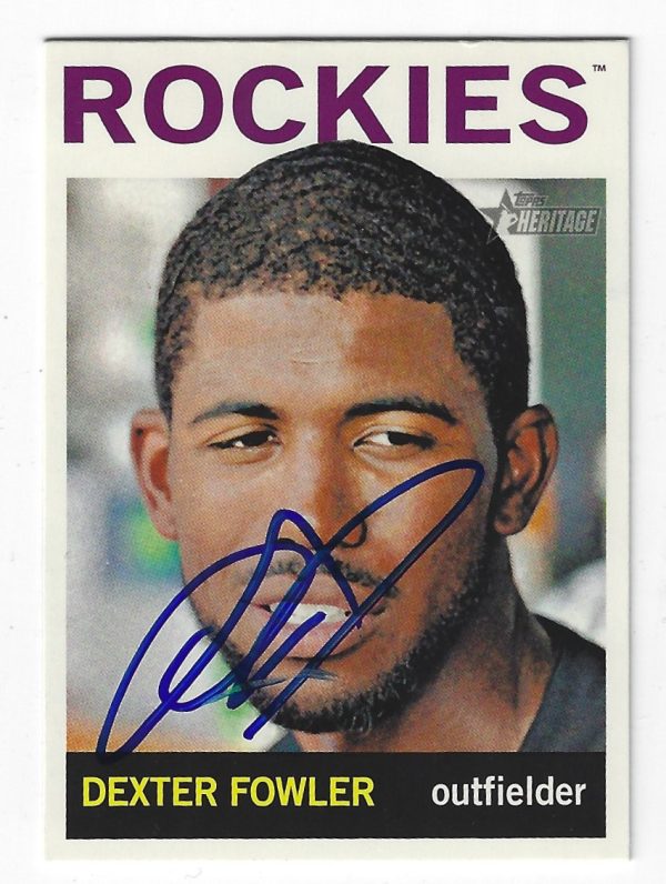 Autographed DEXTER FOWLER Colorado Rockies 2013 Topps Heritage Card #164