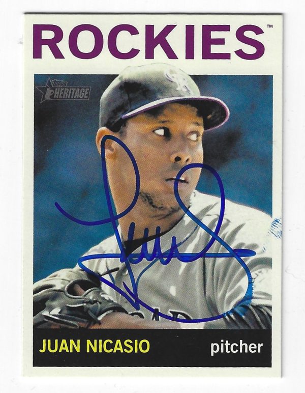 Autographed JUAN NICASIO Colorado Rockies 2013 Topps Heritage Card #251