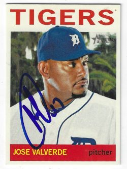 Autographed JOSE VALVERDE Detroit Tigers 2013 Topps Heritage Card #181