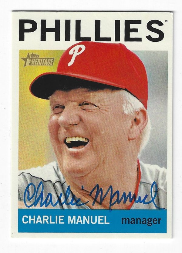 Autographed CHARLIE MANUEL Philadelphia Phillies 2013 Topps Heritage Card