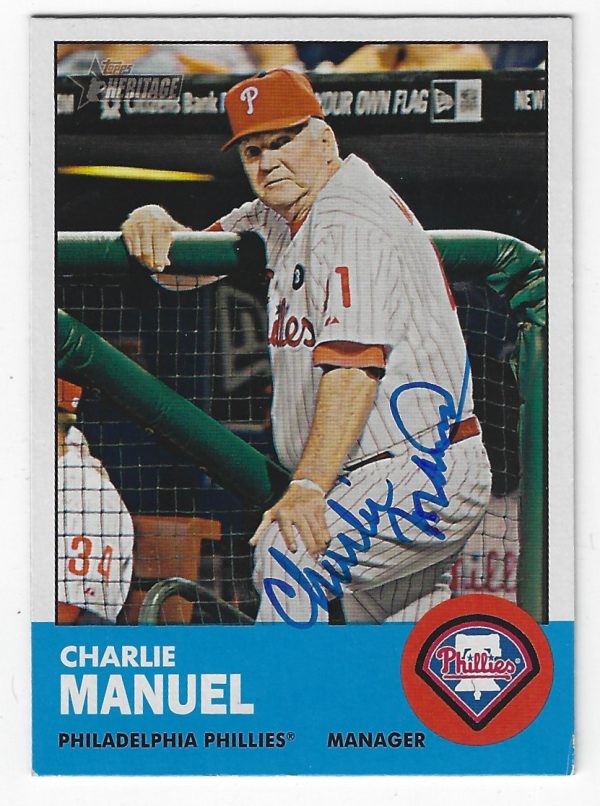 Autographed CHARLIE MANUEL Philadelphia Phillies 2012 Topps Heritage Card
