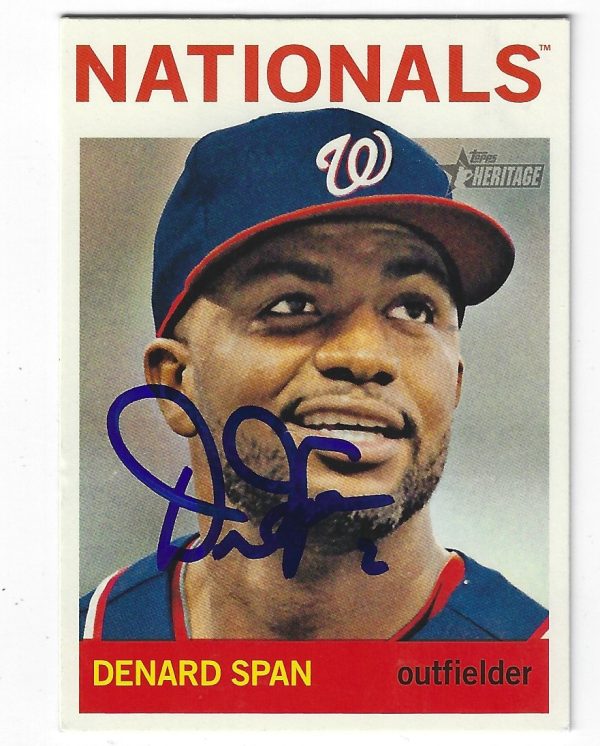 Autographed DENARD SPAN Washington Nationals 2013 Topps Heritage Card #158