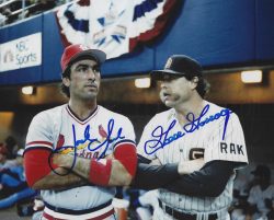 AUTOGRAPHED JACK CLARK Cardinals & GOOSE GOSSAGE Padres 8x10 photo