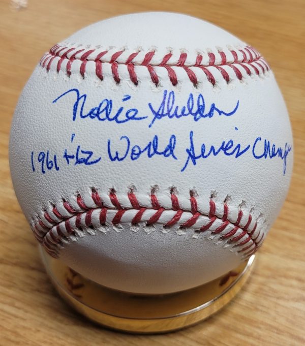 Autographed ROLLIE SHELDON "1961&62 World Series Champs" Official Major League Baseball
