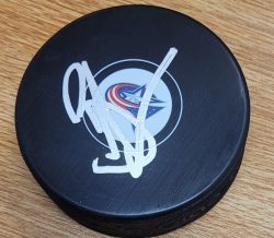 Autographed BRAD LARSEN Columbus Blue Jackets Hockey Puck