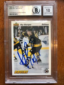 Autographed 1991-92 Upper Deck Ray Bourque  Boston Bruins Card #255 Beckett Slabbed