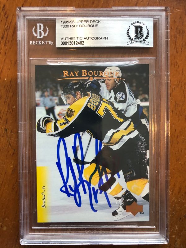 Autographed 1995-96 Upper Deck Ray Bourque  Boston Bruins Card #320 Beckett Slabbed