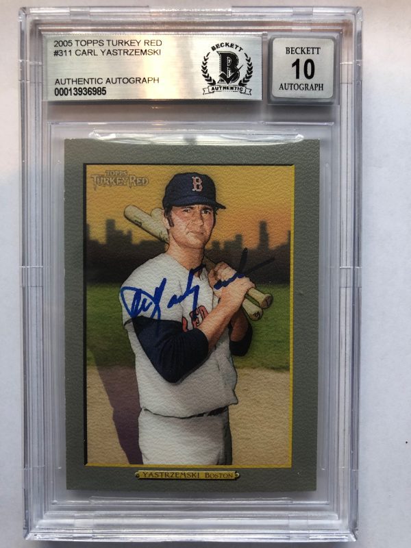 Autographed 2005 Topps Turkey Red Carl Yastrzemski Boston Red Sox #311 Beckett Slabbed - 10