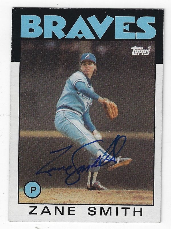 Autographed ZANE SMITH Atlanta Braves 1986 Topps Card