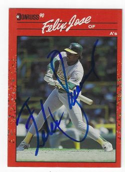 Autographed FELIX JOSE Oakland A's 1990 Donruss Card