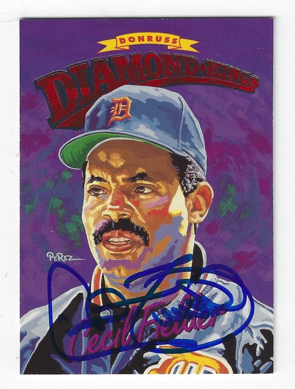 Autographed CECIL FIELDER Detroit Tigers 1994 Donruss Diamond King