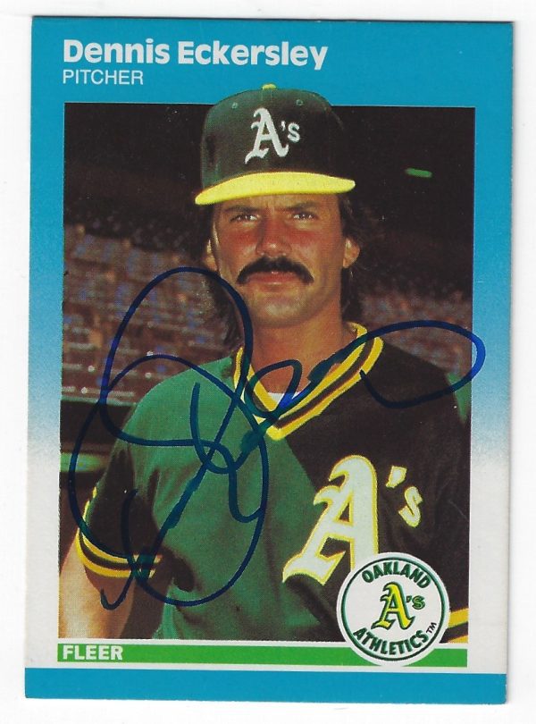 Autographed DENNIS ECKERSLEY Oakland A's 1987 Fleer Card #U-30