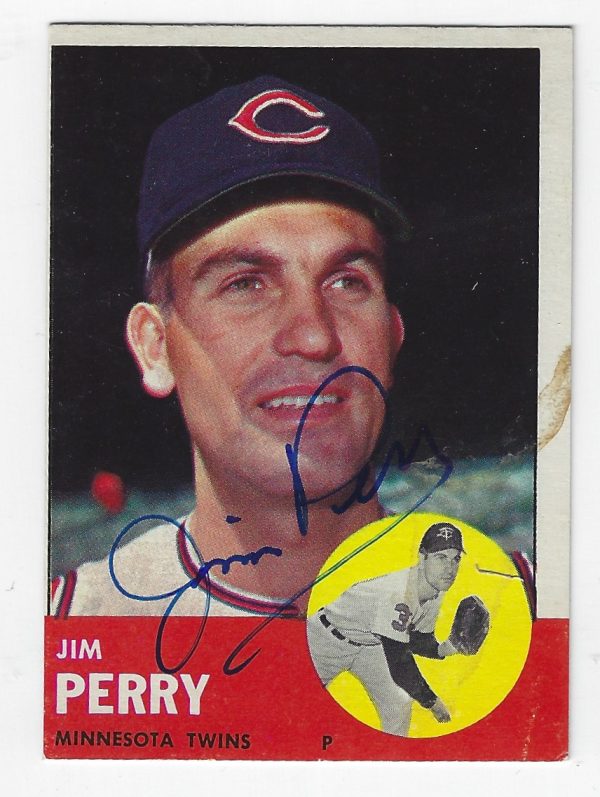 Autographed JIM PERRY Minnesota Twins 1963 Topps Card