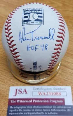 Autographed ALAN TRAMMELL "HOF 18" Official Rawlings HOF Logo Major League Baseball JSA Witness COA