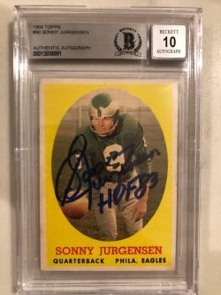AUTOGRAPHED SONNY JURGENSEN 1958 TOPPS ROOKIE CARD #90 Beckett Slabbed - Auto a 10