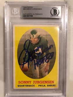 AUTOGRAPHED SONNY JURGENSEN 1958 TOPPS ROOKIE CARD #90 Beckett Slabbed