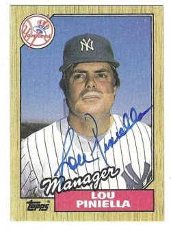 Autographed  LOU PINIELLA New York Yankees 1987 Topps Card