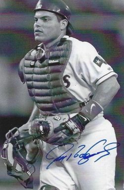 Autographed IVAN RODRIGUEZ Texas Rangers BxW Postcard