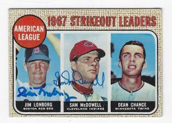 Autographed JIM LONBORG and SAM MCDOWELL 1968 Topps Card