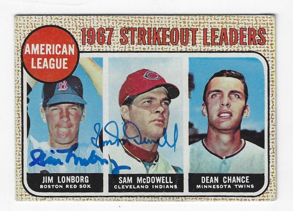 Autographed JIM LONBORG and SAM MCDOWELL 1968 Topps Card