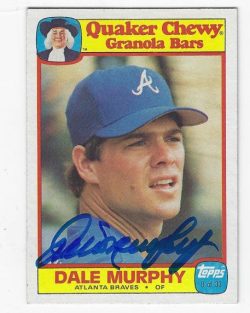 Autographed DALE MURPHY Atlanta Braves 1986 Topps Quaker Chewy Granola Bars Card