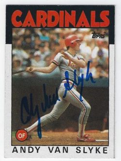 Autographed  ANDY VAN SLYKE St. Louis Cardinals 1986 Topps Card