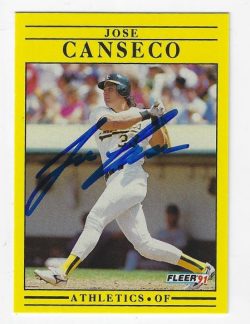 Autographed JOSE CANSECO Oakland A's 1991 Fleer Card