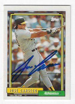 Autographed JOSE CANSECO Oakland A's 1992 Topps Card