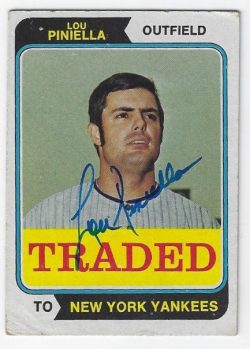 Autographed  LOU PINIELLA New York Yankees 1974 Topps Card