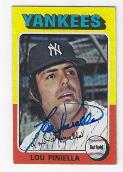 Autographed  LOU PINIELLA New York Yankees 1975 Topps Mini Card