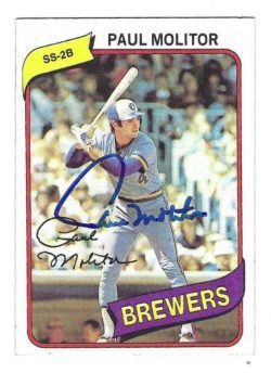 Autographed PAUL MOLITOR Milwaukee Brewers 1980 Topps Card