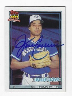Autographed JOHN CANDELARIA Toronto Blue Jays 1991 Topps Card