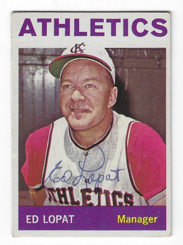 Autographed ED LOPAT Kansas City Athletics 1964 Topps Card
