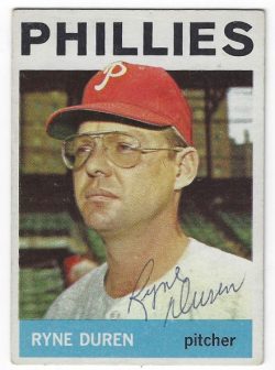Autographed RYNE DUREN Philadelphia Phillies 1964 Topps Card